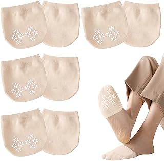 ZOCONE 4 Pairs Women's Toe Socks Breathable Half Socks With Non-Slip Silicone Dots Half Socks Invisible Toe Socks Women's Cotton Toe Stopper Socks For High Heels Ballet, beige, 35-39