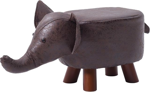 IBUYKE Animal Footstool, Upholstered Ottoman,Creative & Cute Foot Rest Step Stool Pouffe Chair Soft for Kids Children, Solid Wood Support Footstool Stool (Elephant) RF-BD161