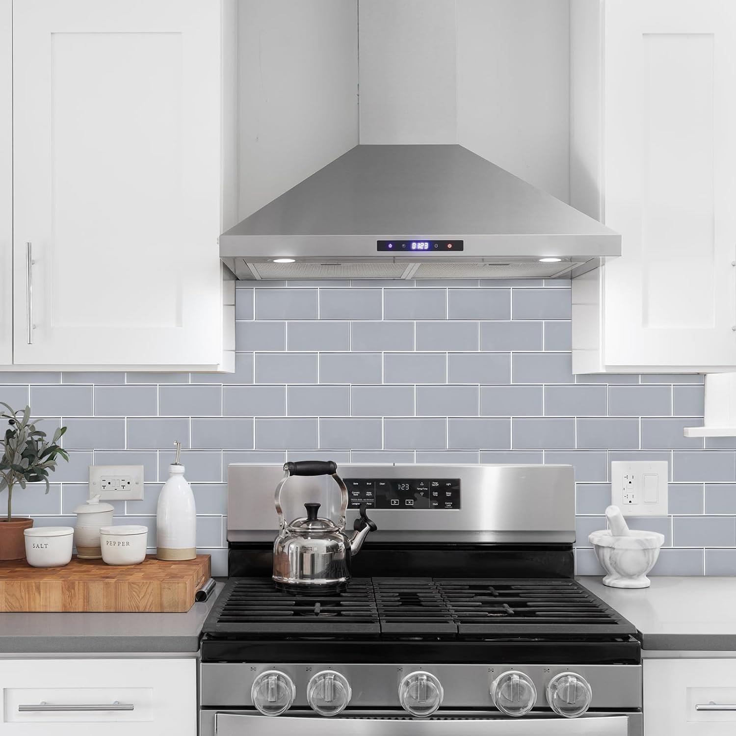 Peel and Stick Glass Subway Tile, 3" x 6" Glass Backsplash Mosaic Wall Tiles for Kitchen Bathroom (40-Piece, Grey)