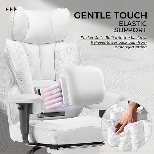 Miniatura 4 de COMHOMA Silla de Oficina de Escritorio 400LBS Sillas de Oficina Grandes y Altas Sillas Ergonómicas para Juegos con Asiento Ancho Silla de Cuero