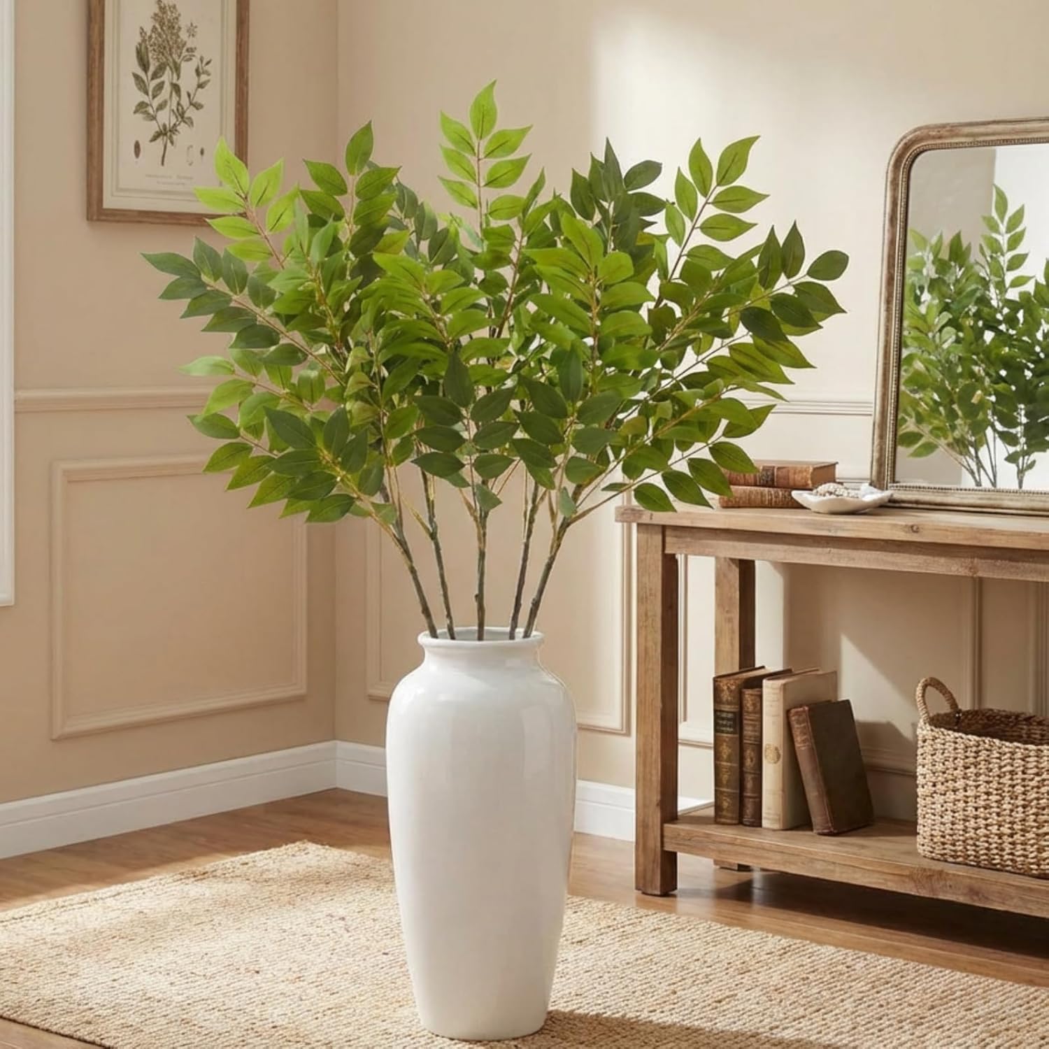 Giegxin 6 Pcs 35.4 Inch Artificial Wisteria Leaves Branches Faux Leaf Spray Green Branches Artificial Greenery Stems Fake Plants Stems for Home Office Vase Filler Wedding Party Decoration Centerpiece