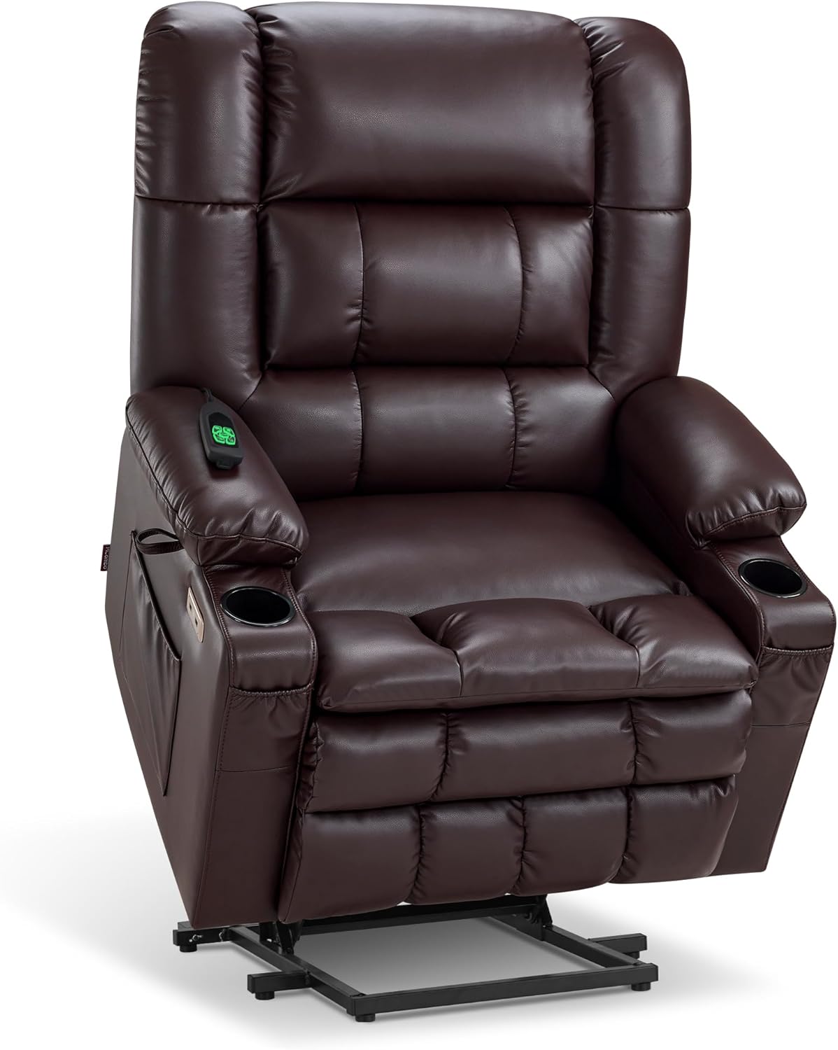 MCombo Dual Motor Power Lift Recliner Chair for Elderly, Lay Flat Lift Chair with Heat and Massage, Oversized Lift Recliner for Big and Tall, Faux Leather R7891 (Dark Brown, Oversized)