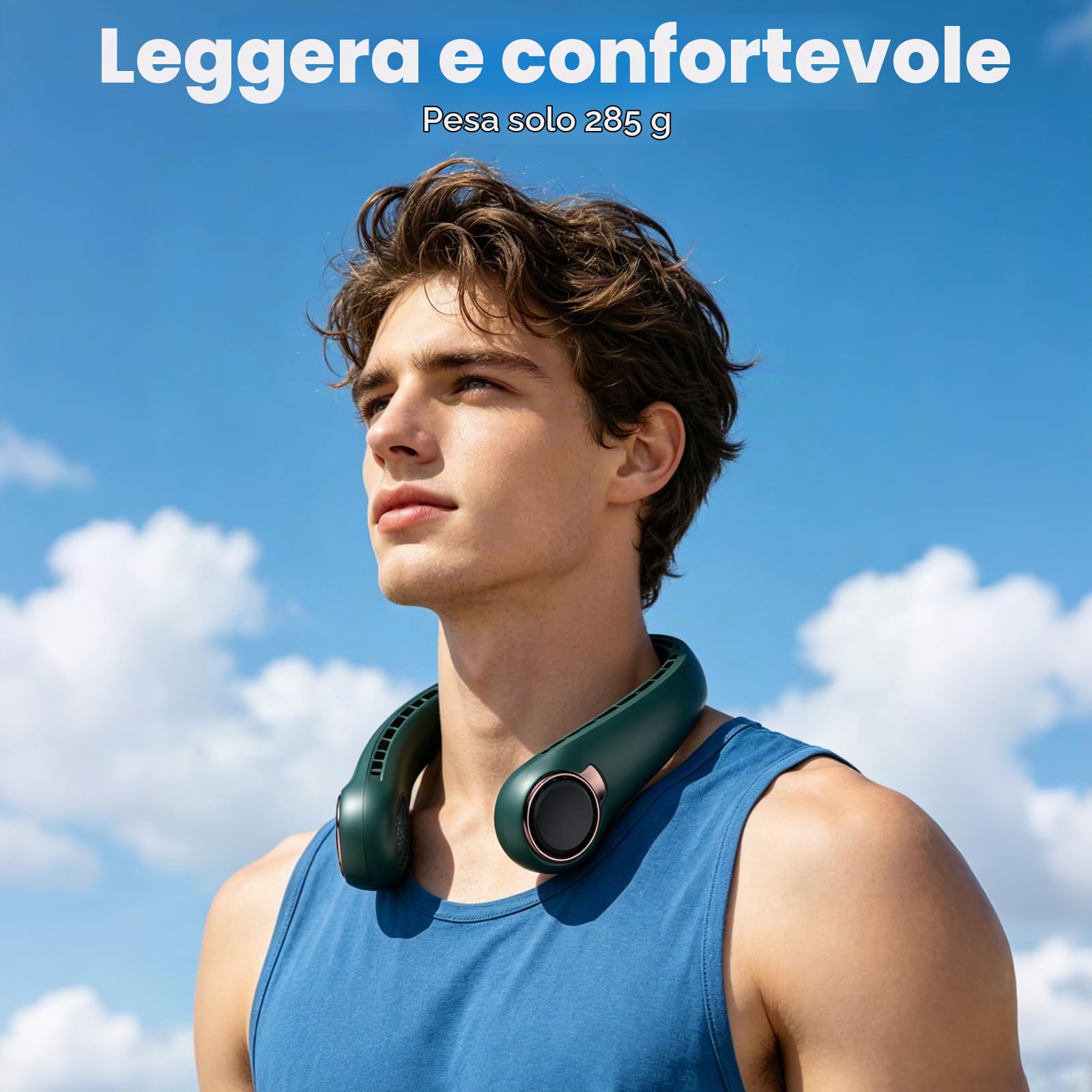 ACELIFE Ventilatore Collo Portatile Silenzioso 6000mAh Ultra Leggero Senza Pale con Display LED, Raffreddamento 360°, Ventilatore USB Ricaricabile, 3 Velocità Nero
