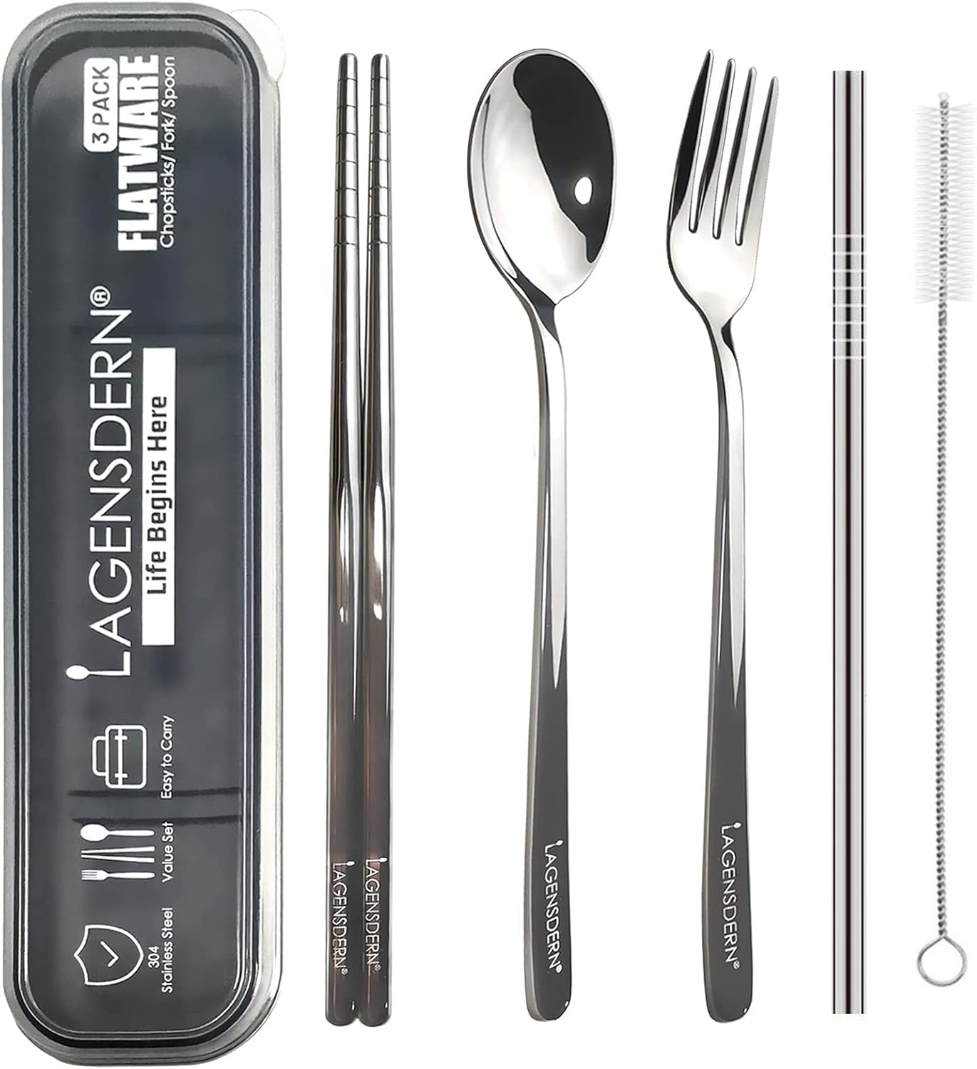 Premium Travel Utensils Set, Portable Utensils with Case, Stainless Steel Cutlery Set, Reusable Flatware, Chopsticks Fork Spoon Silverware Set, Pocket Utensils for Picnic, Camping and Travel