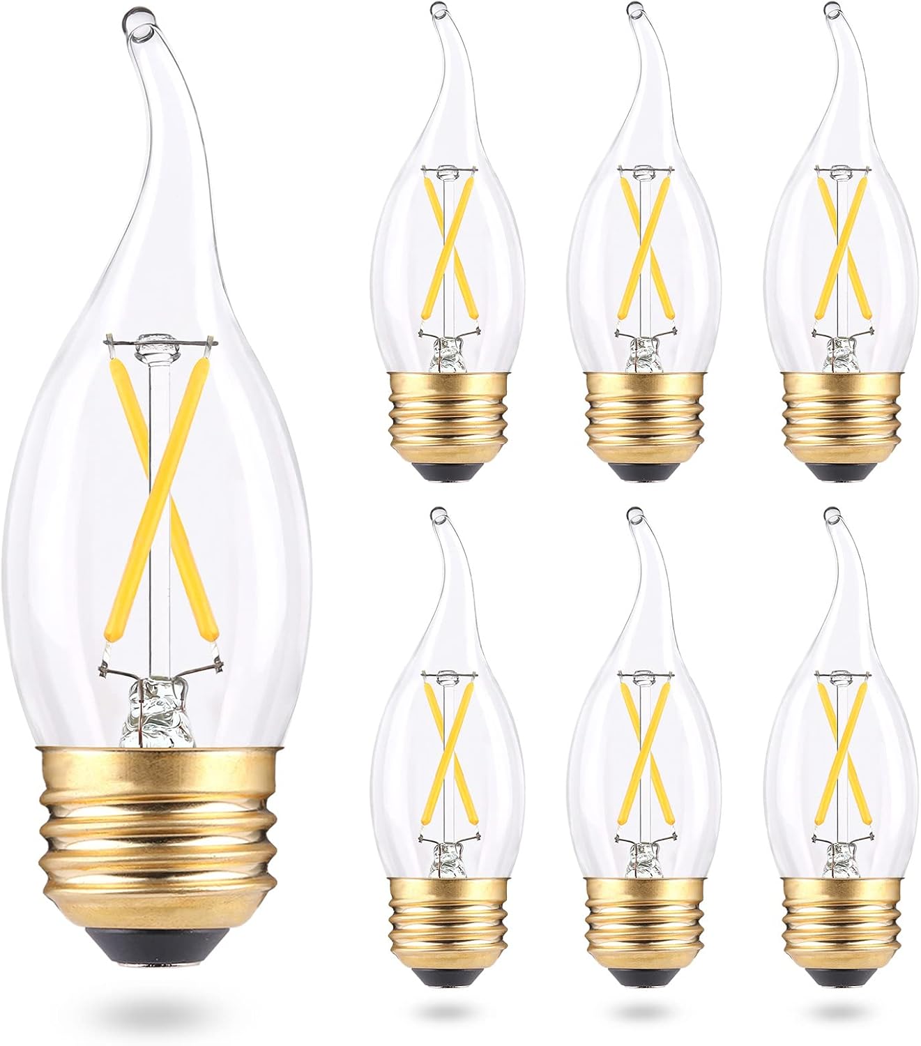 Antique Dimmable E26 LED Candelabra Bulbs 25W Equivalent, 2W CA10 Flame Tip LED Chandelier Candle Light Bulbs, Clear Glass, 3000K Soft White Pandent Lights Wall Sconces Lamp, 200LM, 6 Pack