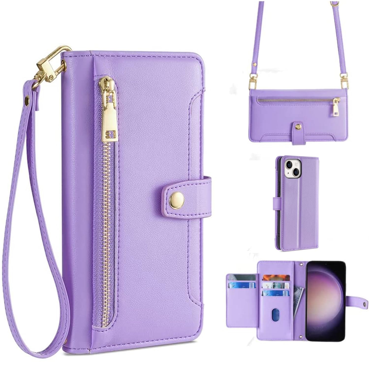 DEMIU 薄紫 手帳型ケース ストラップ付き Amazon.co.jp: for iPhone 14 Plus ケース 手帳型 ショルダー for