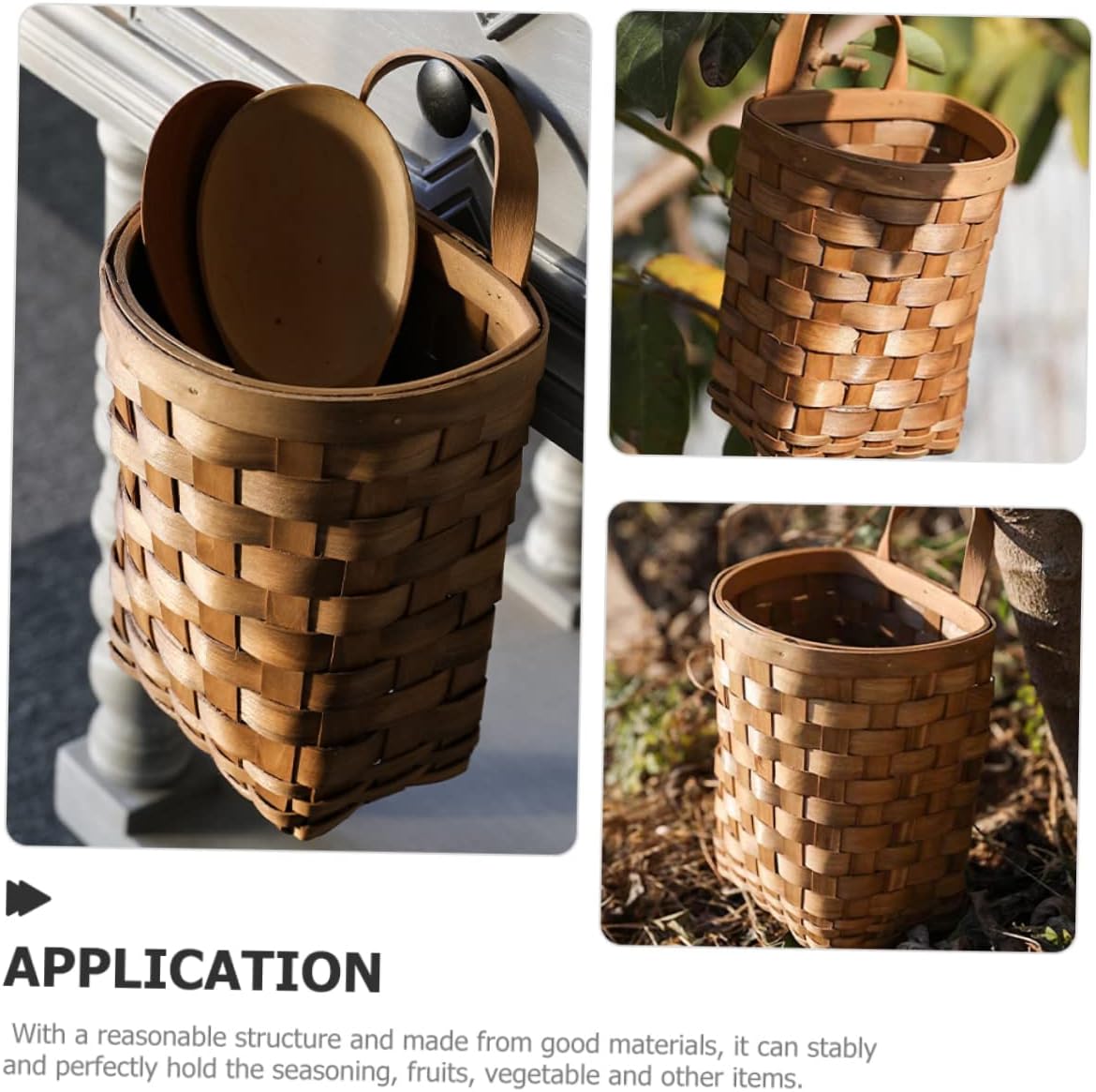 3pcs Hanging Storage Basket Woven Vegetable Baskets Wall for Kitchen Decor