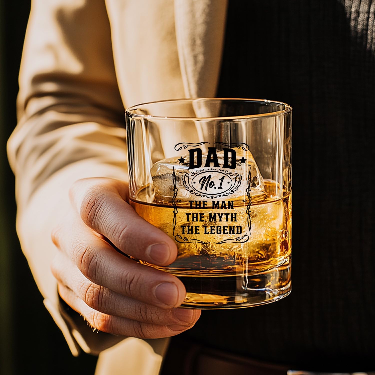 Mancheng-zi Dad Whiskey Glasses 10 oz, Father Gifts for Christmas Birthday from Daughter Son, The Man The Myth The Legend Dad Drinking Rocks Glasses for Whisky Cocktail Scotch Bourbon Liquor - Image 2