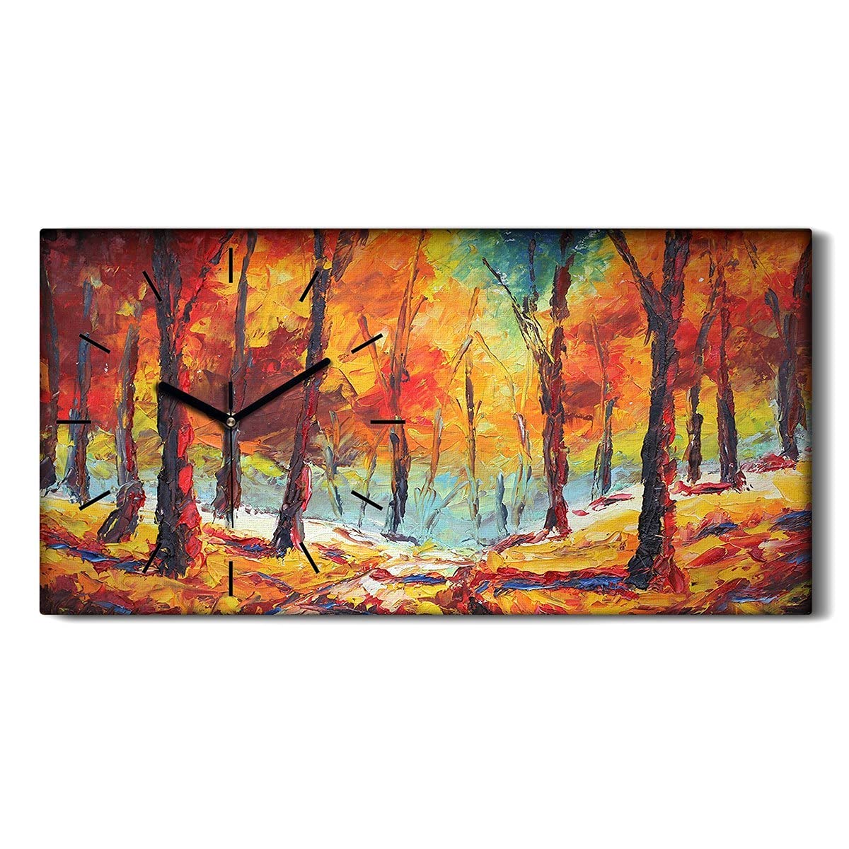 Horloge sur toile art moderne forêt jaune idée cadeau maison originale