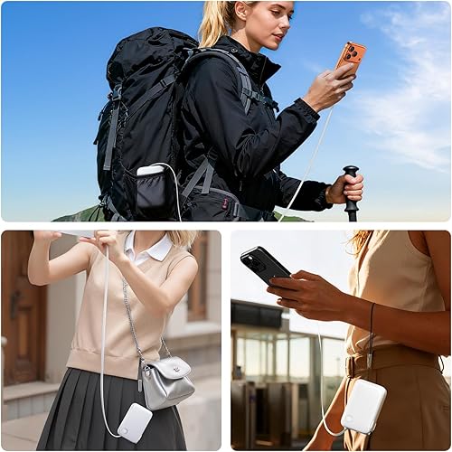 Miniatura 6 de HOU Banco de energía con cable USB-C retráctil integrado, carga rápida PD de 35 W de 10000 mAh y enchufe plegable, mini cargador portátil 3 en 1