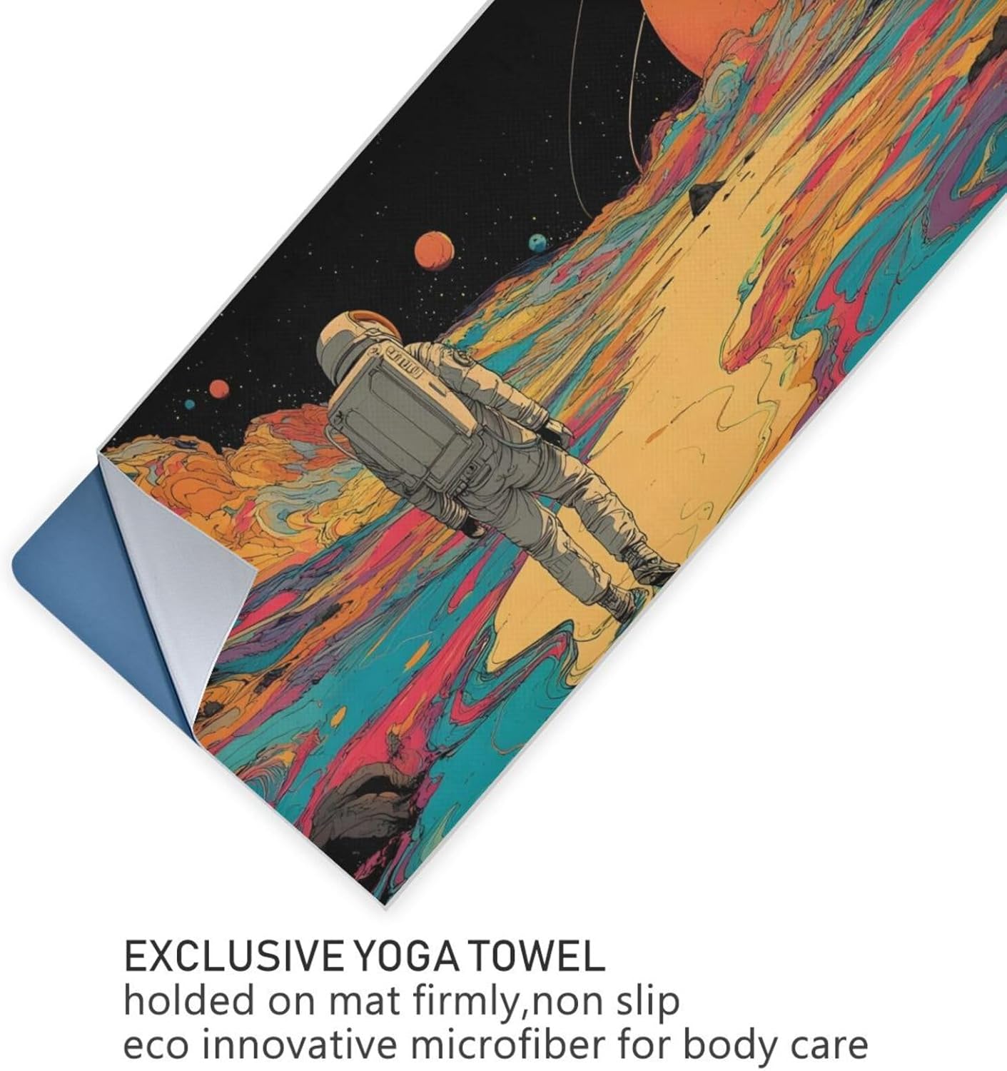 Astronaut Colorful Yoga Mat Towel with Silicone Grip Dot – 73"x27" Non-Slip Sweat Absorbent Microfiber Yoga Towel for Home Gym Studio