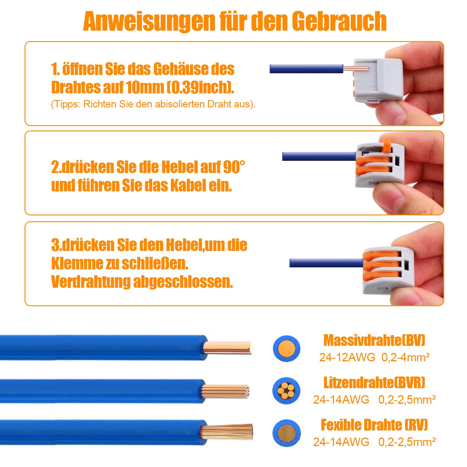 Łączniki kablowe, 60 sztuk zacisków elektrycznych z dźwignią uruchamiającą, zaciski kablowe 4 mm², zaciski łączące, zaciski łączące, zaciski elektryczne, do kabli stałych