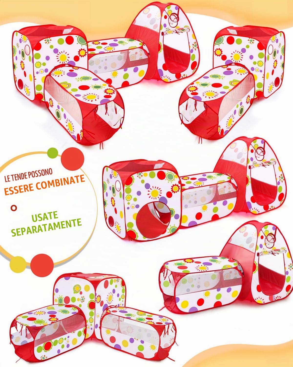 MAIKEHIGH Tunnel Gioco per Bambini, 4 en 1 Pop Up Tenda | Pieghevole Piscina Palline Interno Esterno Giardino Gioco Ragazzi Ragazze Compleanno Regalo