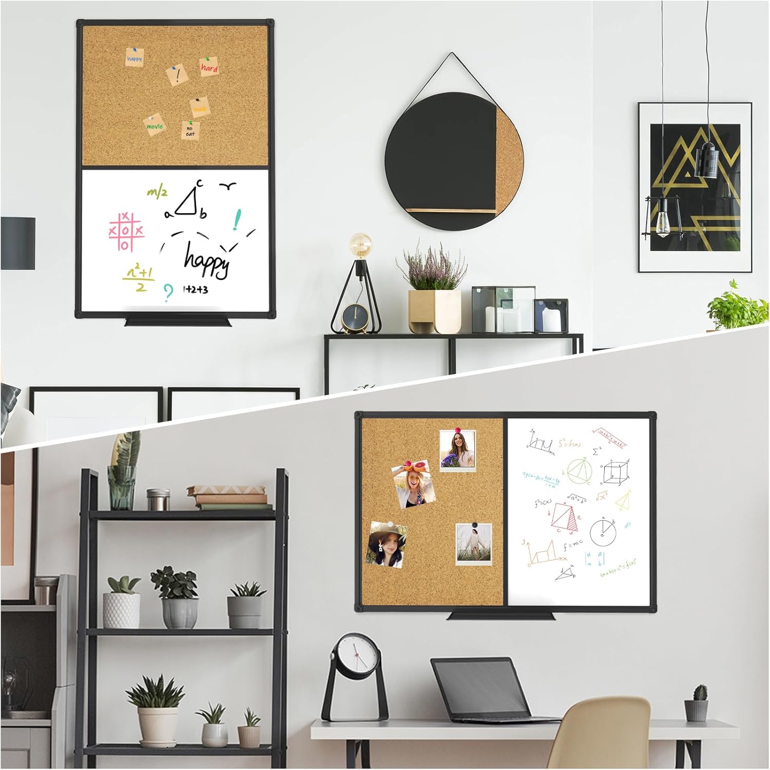 XBoard Magnetic whiteboard 36 x 24 - Combo Whiteboard Dry Erase Board/Cork Board, Magnetic White Board + Corkboard with Black Aluminum Frame, Colorful Push Pins & Marker Tray Included