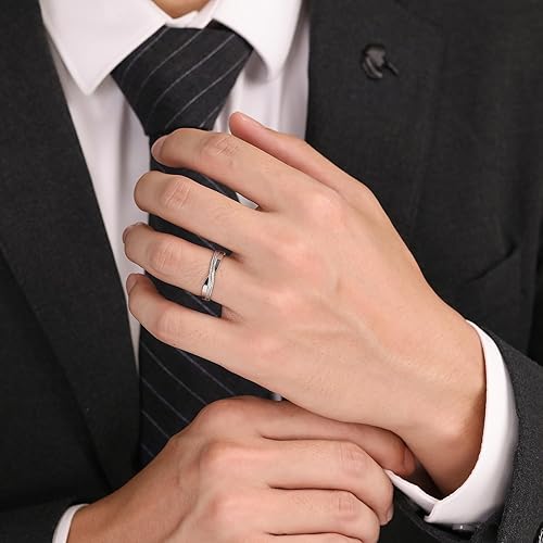 Miniatura 26 de Meissa 2 anillos de plata de ley para hombres y mujeres, anillos simples para parejas, tamaño ajustable, circonita cúbica a juego, anillos