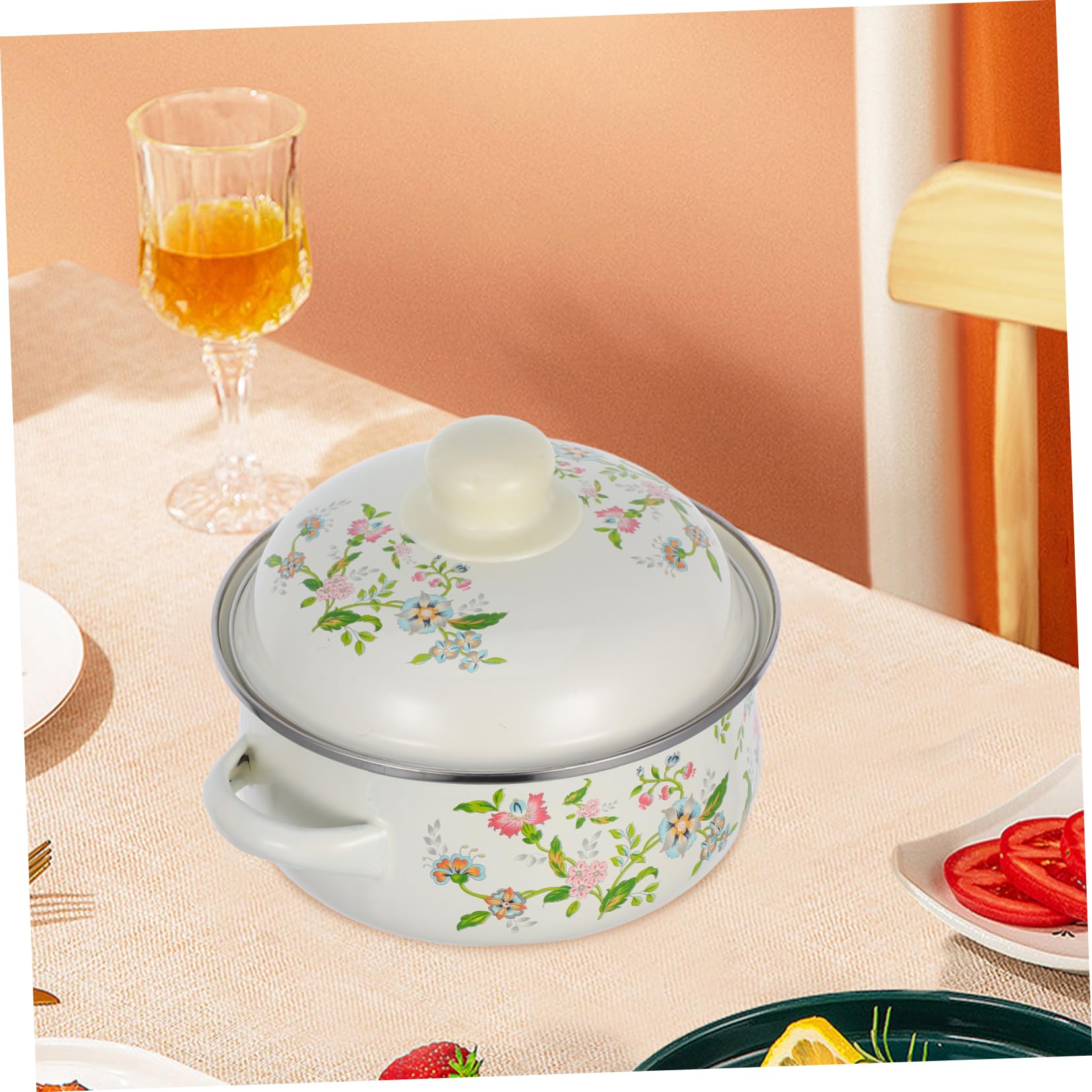 Mikinona 3 Stück Emailliertes Kleiner Suppentopf mit Deckel und Doppelgriff Vielseitiger Kleiner Kochtopf für Gasherd und Einfache Reinigung in Beige
