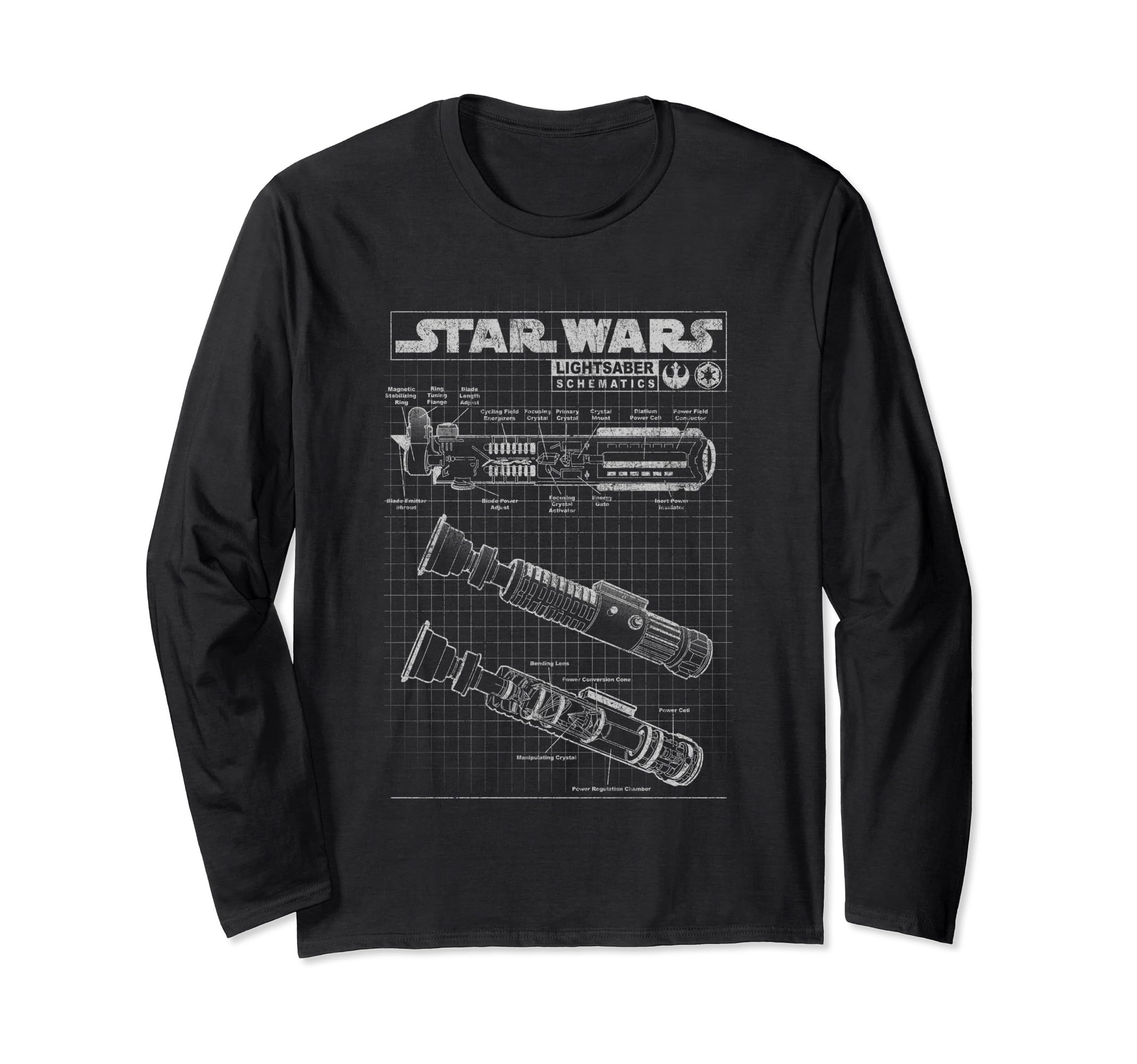 Star Wars Lightsaber Schematic Diagram Long Sleeve T-Shirt, Black