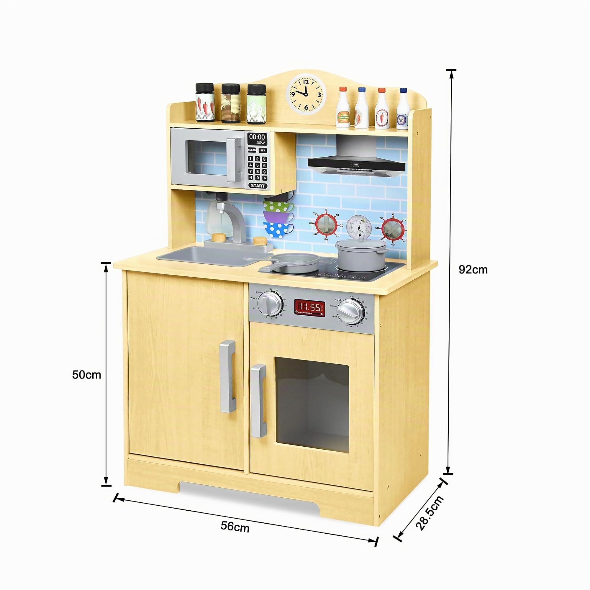 UISEBRT Cuisine Enfant en Bois, Cuisine Jouet avec Plaque de Cuisson, évier, Micro-Ondes, Hauteur 92 cm, Dès 3 Ans, modèle B