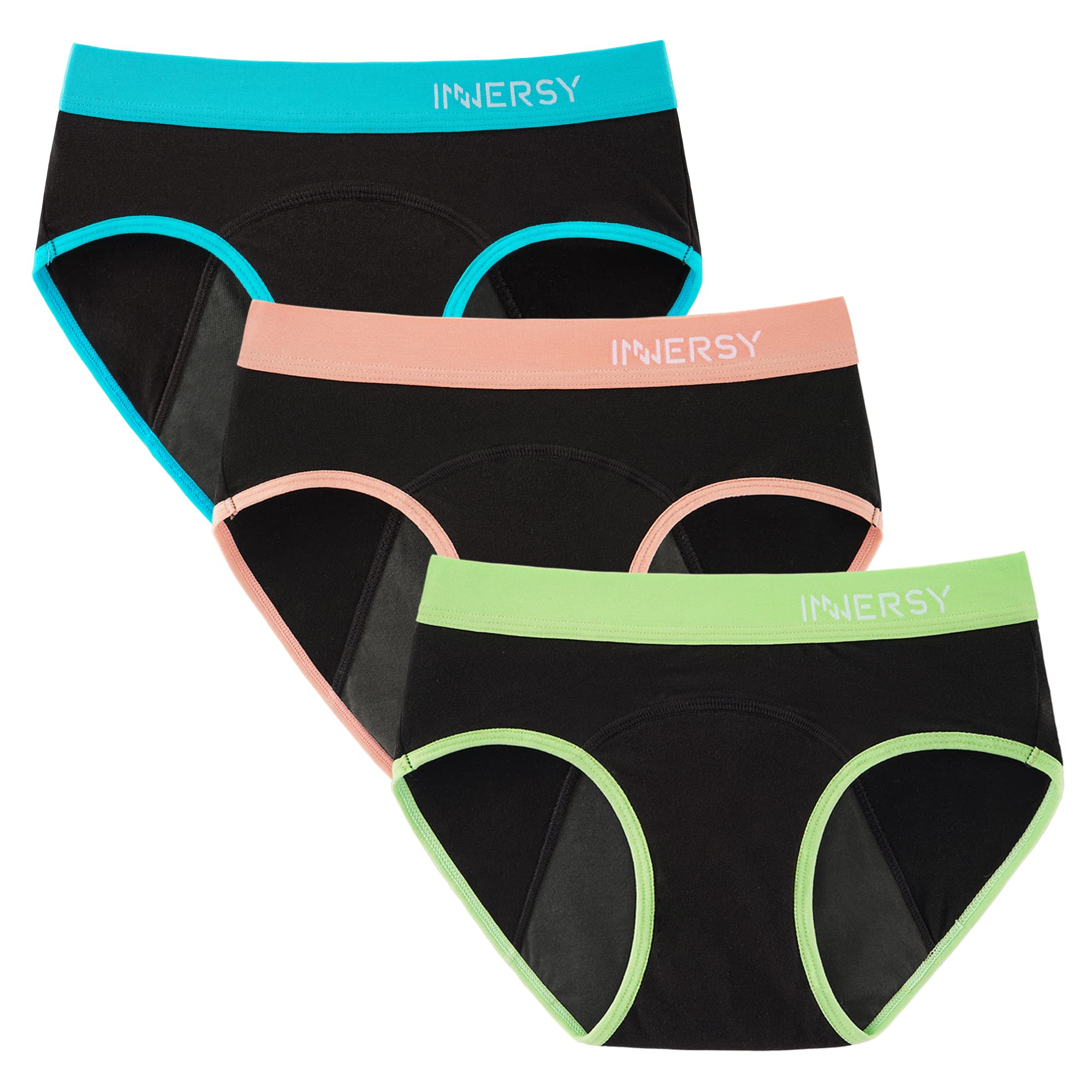 INNERSY Bragas Menstruales Niña Ropa Interior Algodon Braga Menstrual Reutilizables 8-16 Años 3 Pack