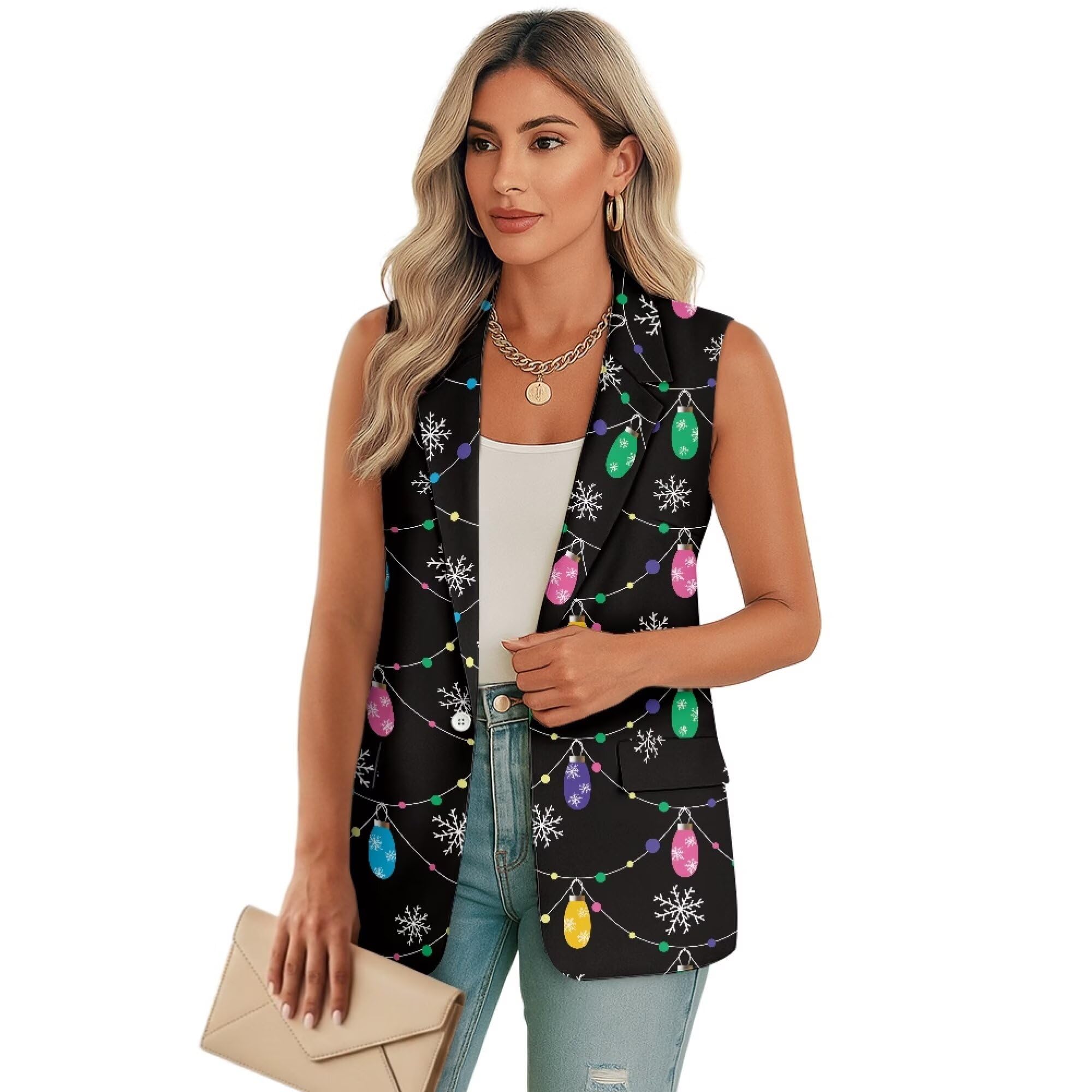 Casual Sleeveless Blazers for Women Plus Size One Button Vest Tops with Pockets S - 5XL