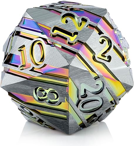 Lager D20 DND - Dados de metal DNDND de 1.299 in, troquel metálico grande con hermosa caja de regalo para Calabozos y Dragones (arcoíris)