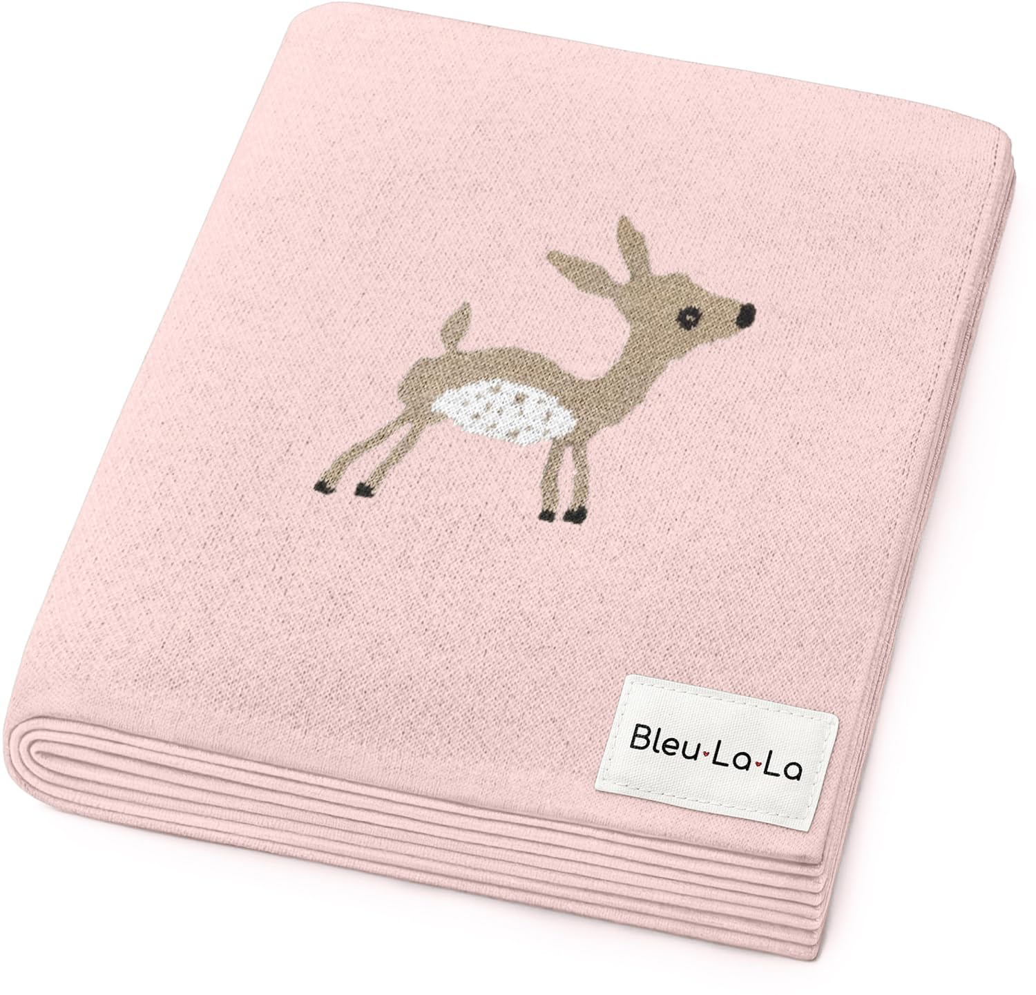 Knit Baby Swaddle Blanket - 100% Cotton Soft Cozy Receiving Swaddle Stroller Blanket for Shower Gift Registry for Newborns, Infants, Toddlers (Deer - Pink)