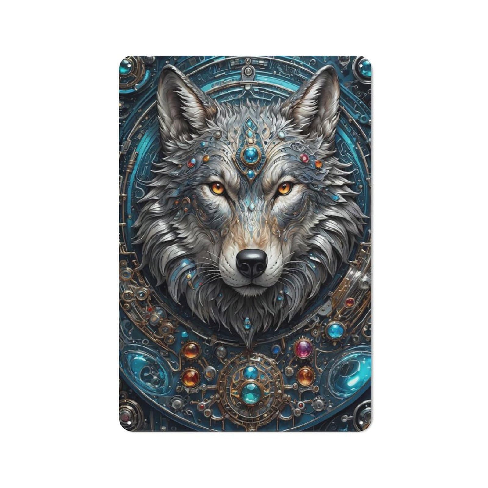Garage Style Metal Wall Sign 30x20cm Featuring Mega Steampunk Wolf, Shed Wall Plaque for Tool Room, Garage, Studio Or Home Bar