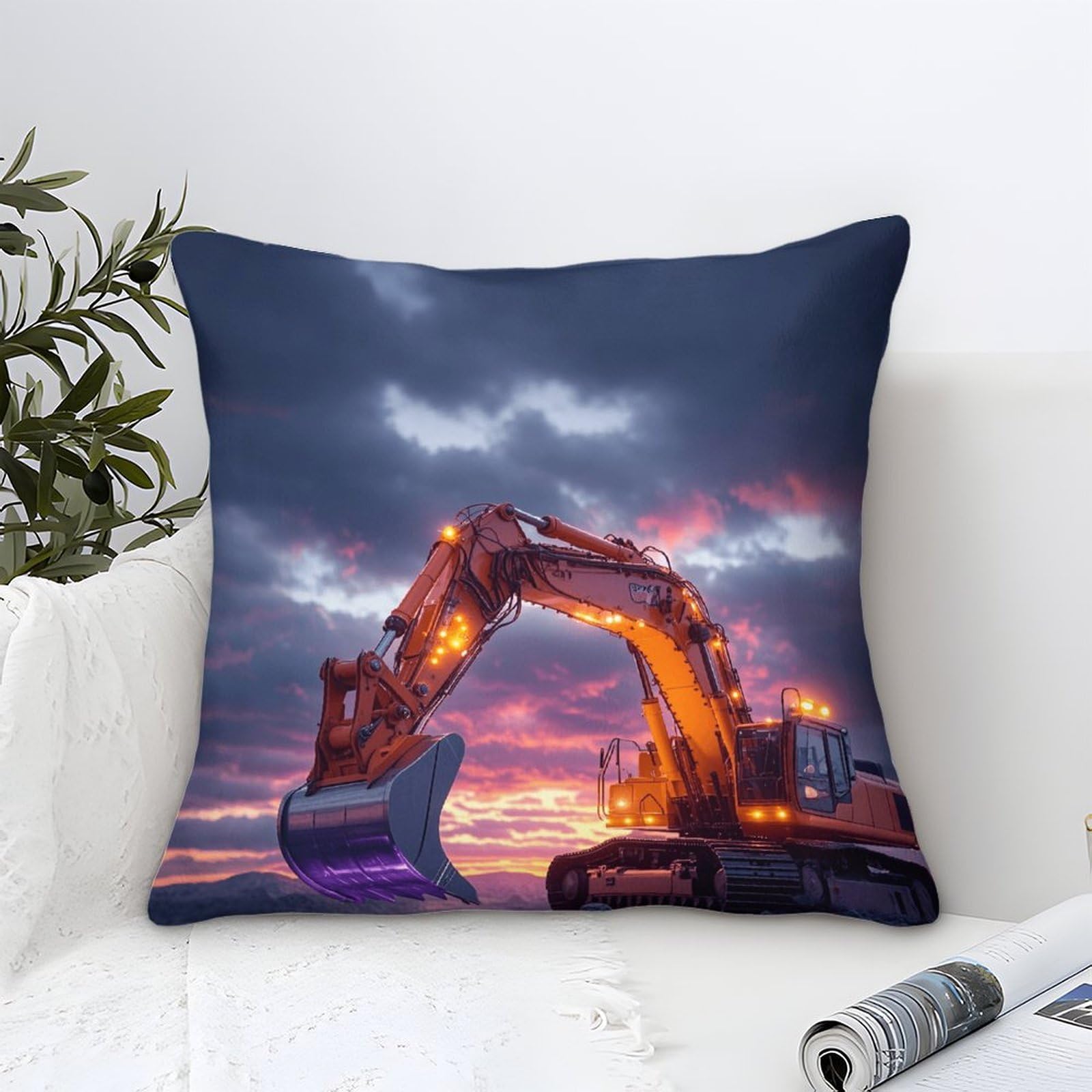 DAFUfbw Excavators Design Cushion Cover 50x50cm, Diggers Home Decor Throw Pillow Covers Microfiber, Comfortable Lumbar Support