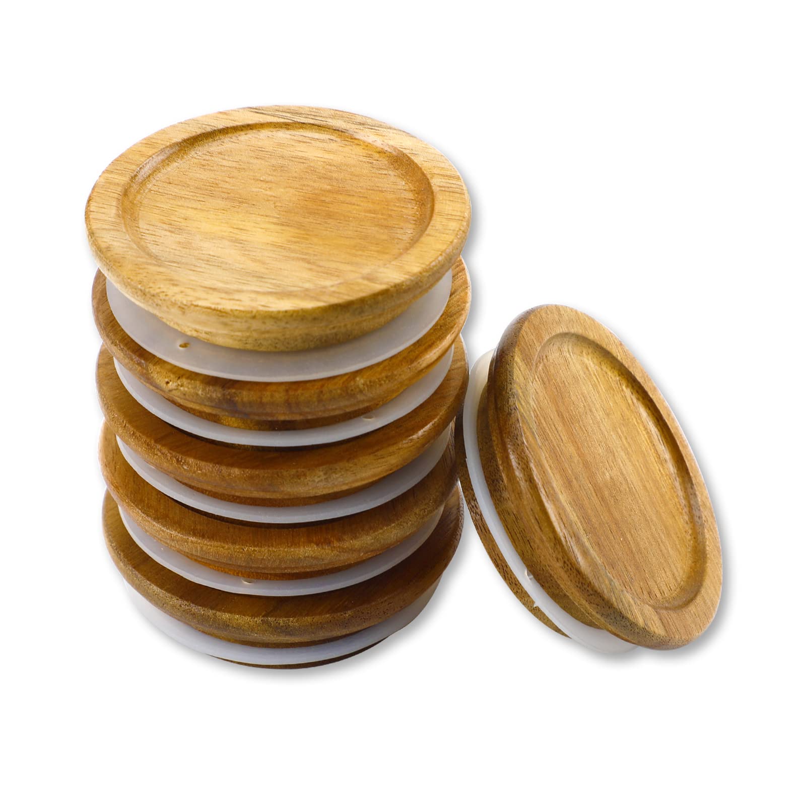 12er Set Holzlöffel Für Einmachgläser – 6 Normale & 6 Breite Deckel Aus Akazienholz Mit Silikondichtung
