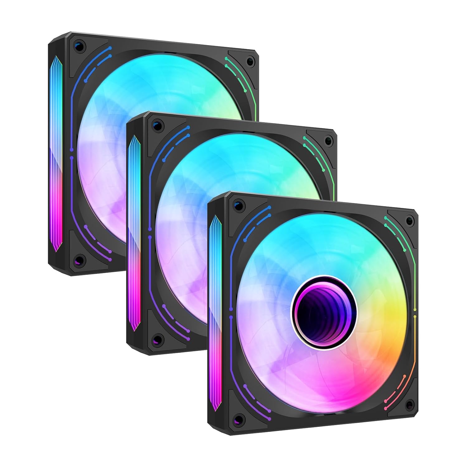 GOPIE 3Pack 120mm Infinity Mirror ARGB pc Fans, F120 Black Cooler Silent Fan with PWM, high Performance Cooling, Anti-Vibration Pads, Customizable LEDs for Gaming case Building (Black)