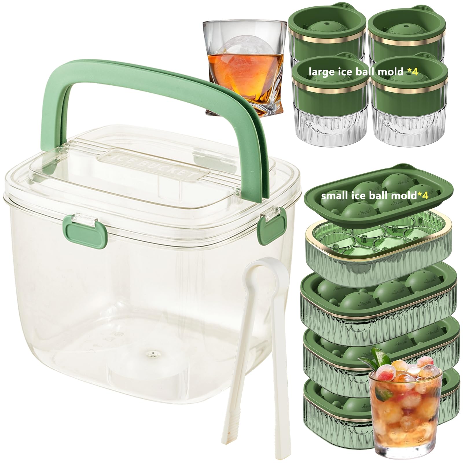 Ice Cube Tray for Freezer with Lid and Bin Silicone Ice Cube Tray Ice Bucket Kitchen Round Ice Cube mold Set of 4 large ice balls and 24 small ice balls ice cube tray with lid whiskey ice cubes mold