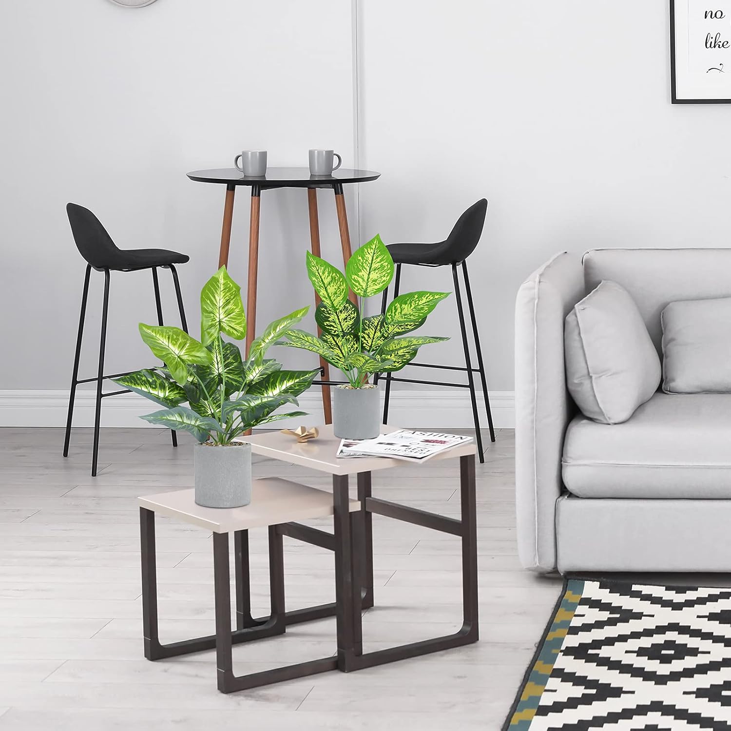 2 Packs 16" Tall Artificial Potted Plants, Fake Potted Green Leaf Plant in Pot for Home Office Desk Table Indoor Decor