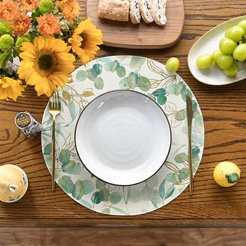 Miniatura 2 de Artoid Mode Juego de 4 manteles individuales redondos de verano de eucalipto de 15 pulgadas para decoración de comedor