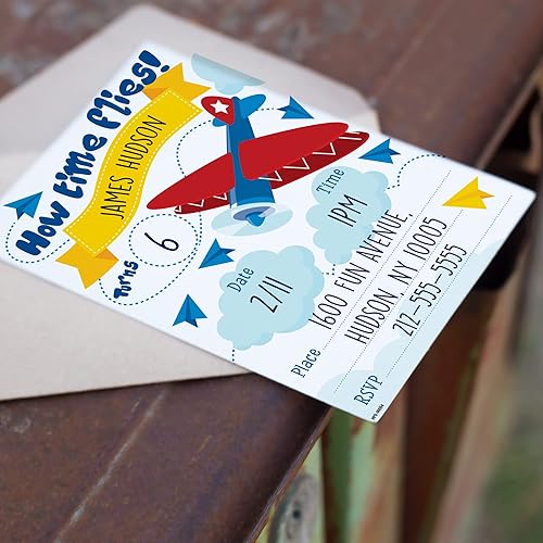 Miniatura 4 de Invitaciones de fiesta de cumpleaños de avión con sobres (paquete de 20) - Invitaciones de fiesta temática de avión para niños, niñas, niños