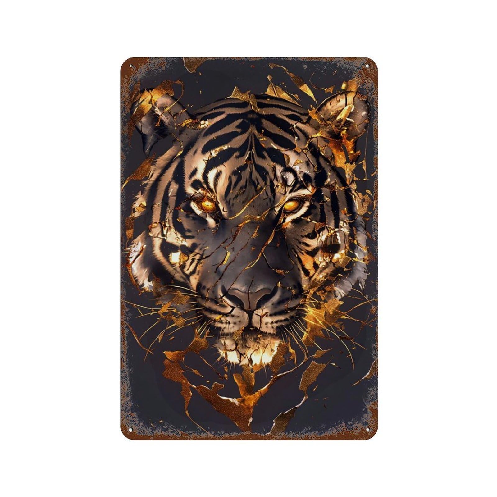 Golden Tiger Portrait 11.8"x7.9" Vintage Rust Metal Sign, Novelty Wall Decor for Living Room, Hallway And Home Decor