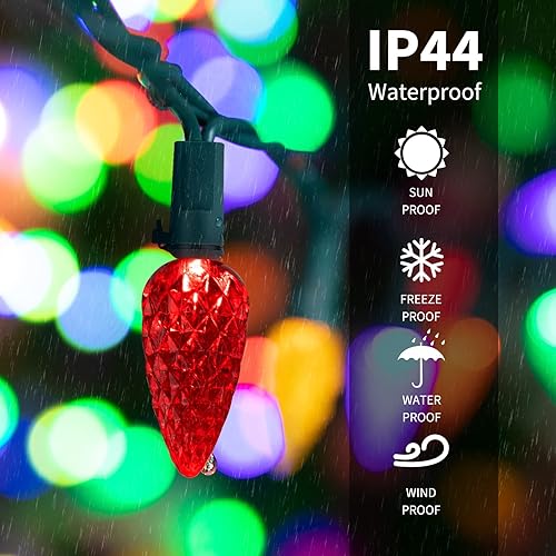 Miniatura 2 de C6 - Guirnalda de luces LED de Navidad, paquete de 2 tiras de luces de fresa de 20 pies con 60 luces LED con temporizador y 8 modos de luz para