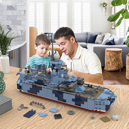 Miniatura 6 de Military Battleship Building Blocks Kit, Military Warship Building Model Toy, Collectible Display Set for Adults