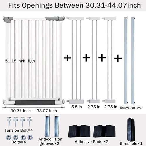 Miniatura 8 de Rgqphantom Puerta de seguridad extra alta para mascotas de 59.05 pulgadas, puerta de gato de cierre automático de 30.31 a 44.07 pulgadas, incluye