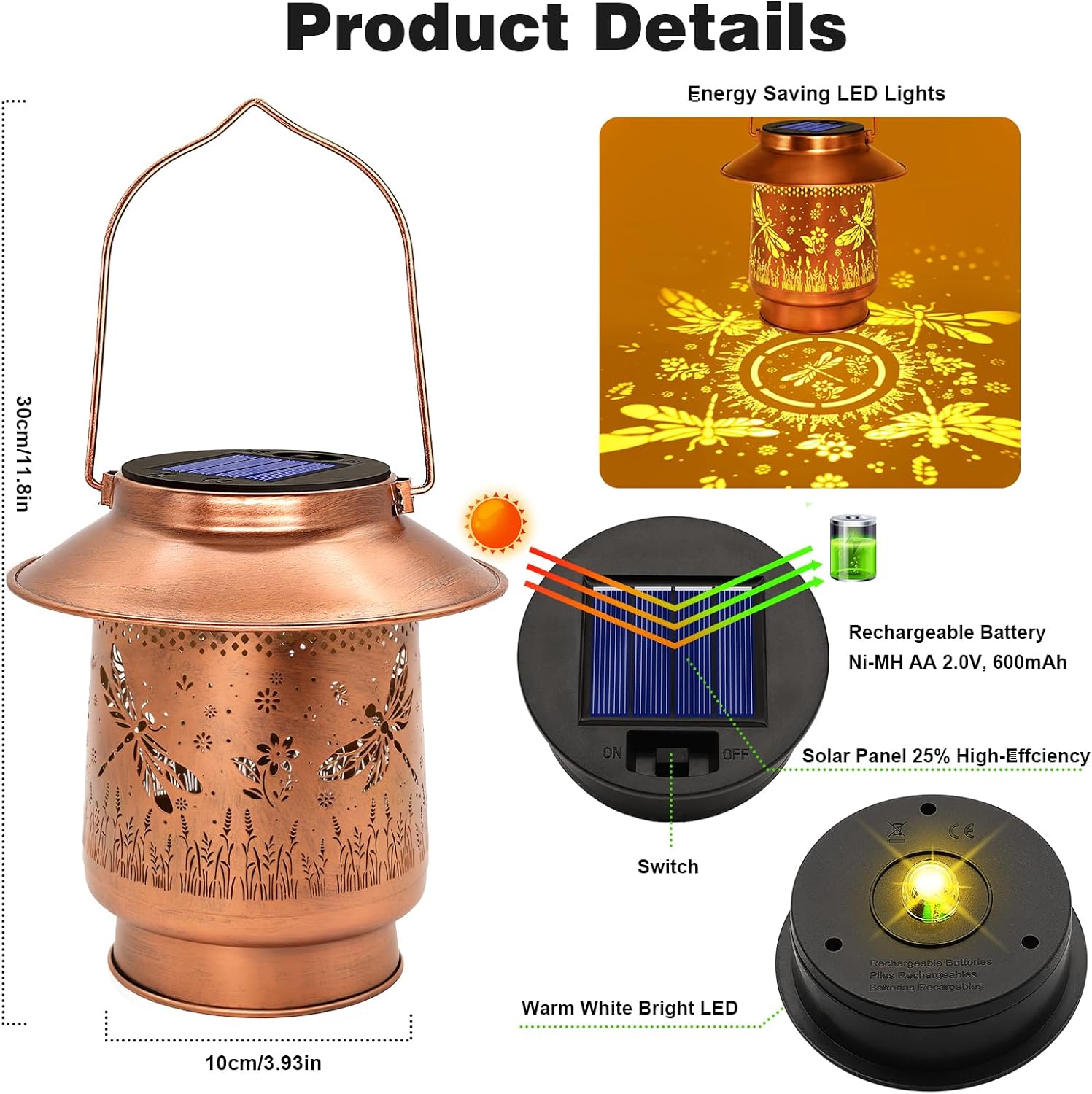 Dragonfly Solar Lanterns Outdoor Waterproof , Garden Decor Birthday Gifts for Women Mom Grandma,Metal Hanging Solar Lights Outside Decorative for Yard Patio Backyard Pathway Porch