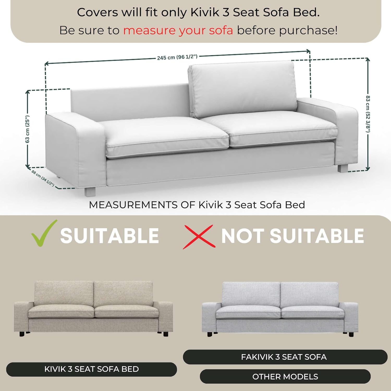 comfortly Cover for Kivik 3 Seat Sofa Bed, Replacement Slipcover, Heavy Duty 7 pcs Cover, Soft Durable Washable Pet-Friendly Fabric, Easy to Clean & Replace (Tiffany - Flamingo)