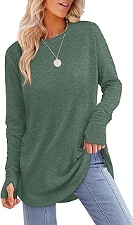 Womens Tunic Tops to Wear with Leggings Long Sleeve Thumb Hole Shirts Cr...