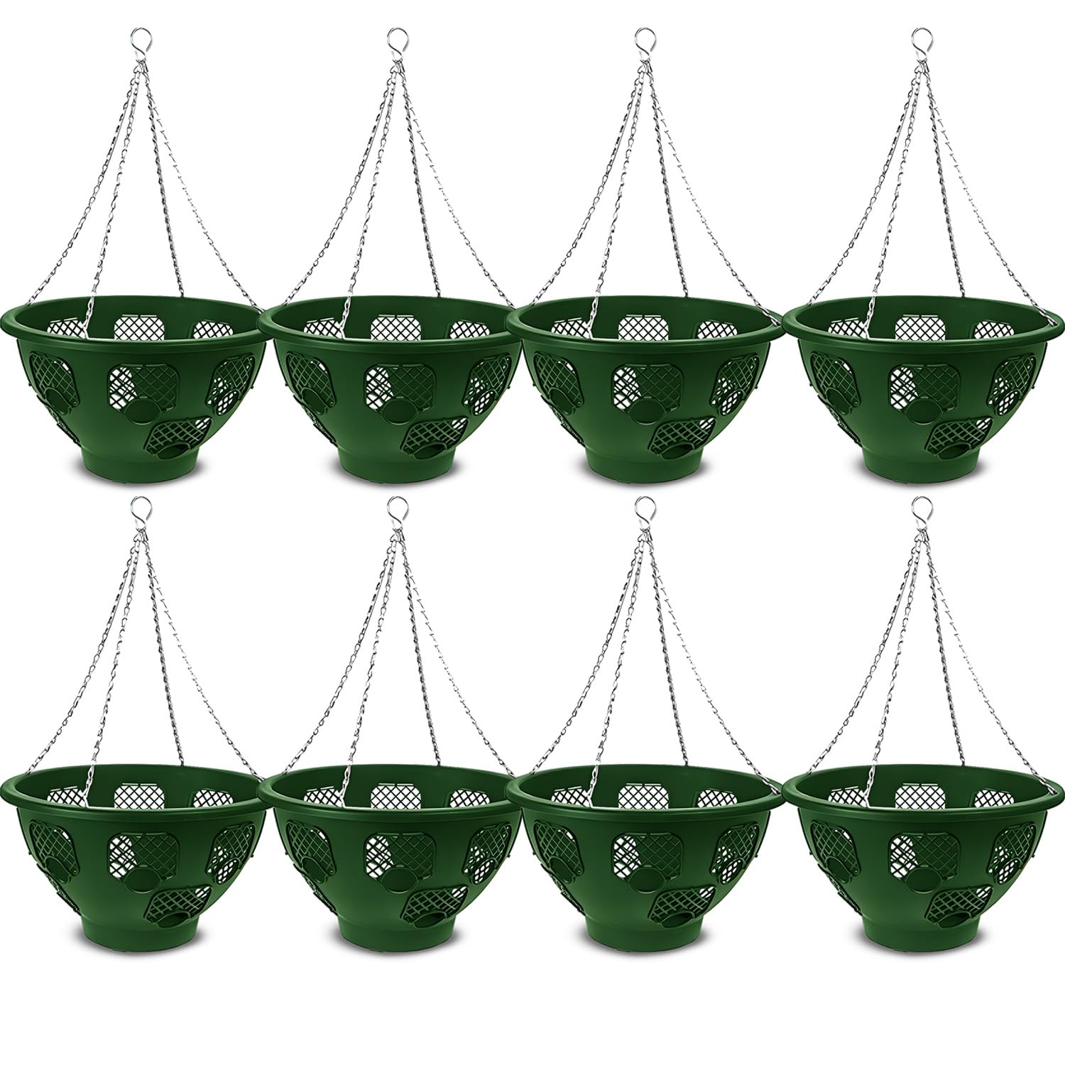 Easy Fill Set of 8 Hanging Basket - Original Easy Fill Hanging Plant Pots - 14 Inches Green Hanging Planters for Balcony, Indoor, or Outdoor - Plastic Hanging Basket for Herb, Flowers, or Plants