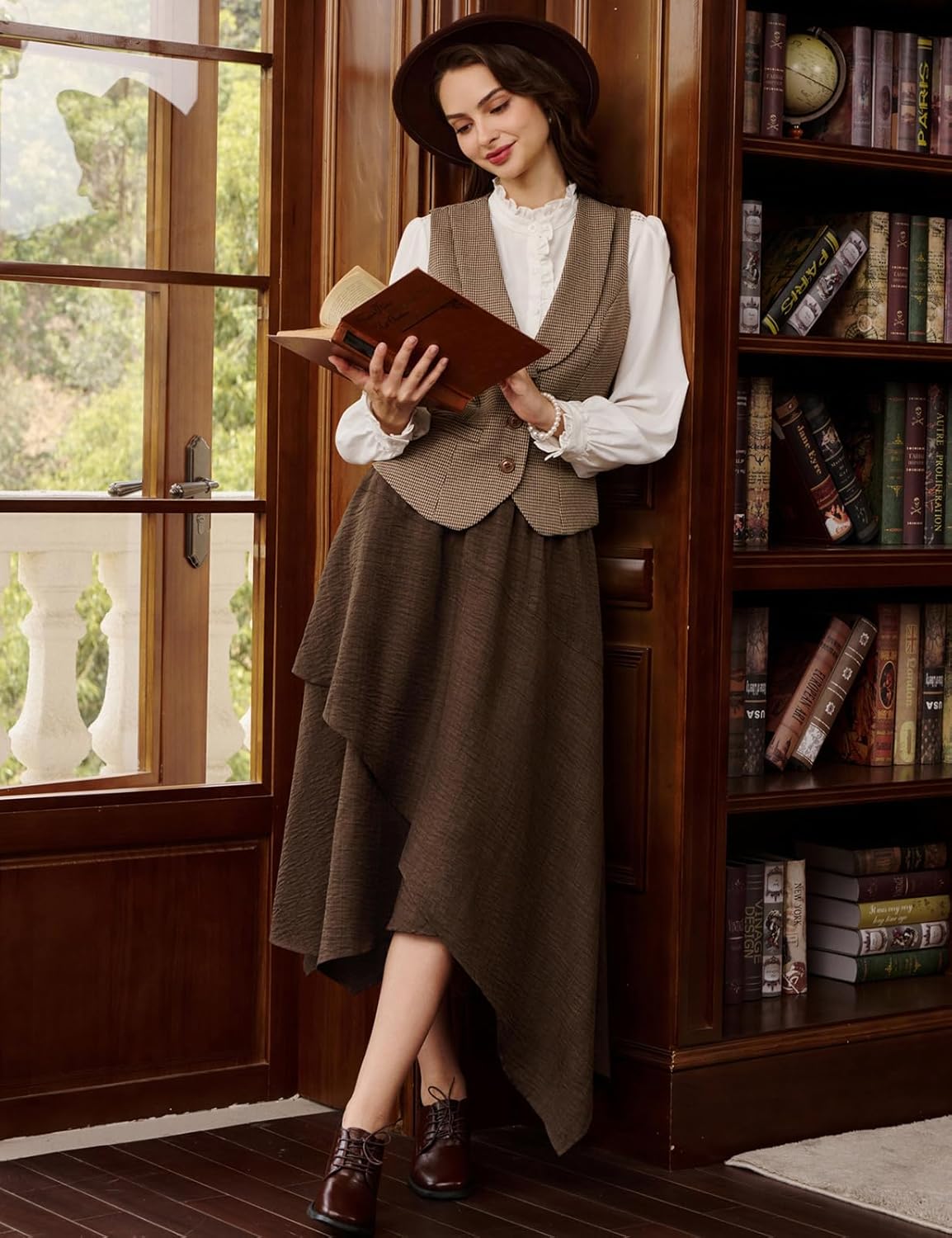 Belle Poque Women Vintage Skirt Asymmetrical Hem Flowy Maxi Skirts with Pockets - Image 7