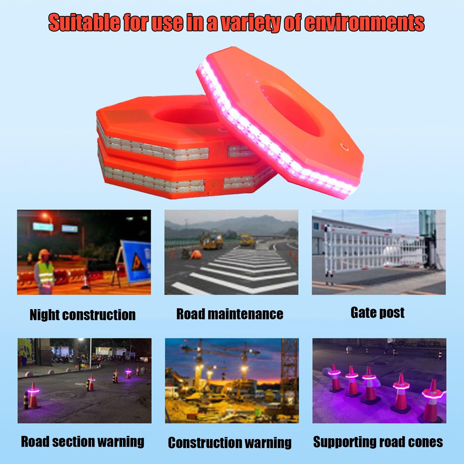 Cono Stradale Lampeggiante, Luce di Avvertimento a LED ad Alta luminosità Anello Luminoso Cono PVC barricata Cono Stradale Anello per lavori di Costruzione, Sicurezza Stradale
