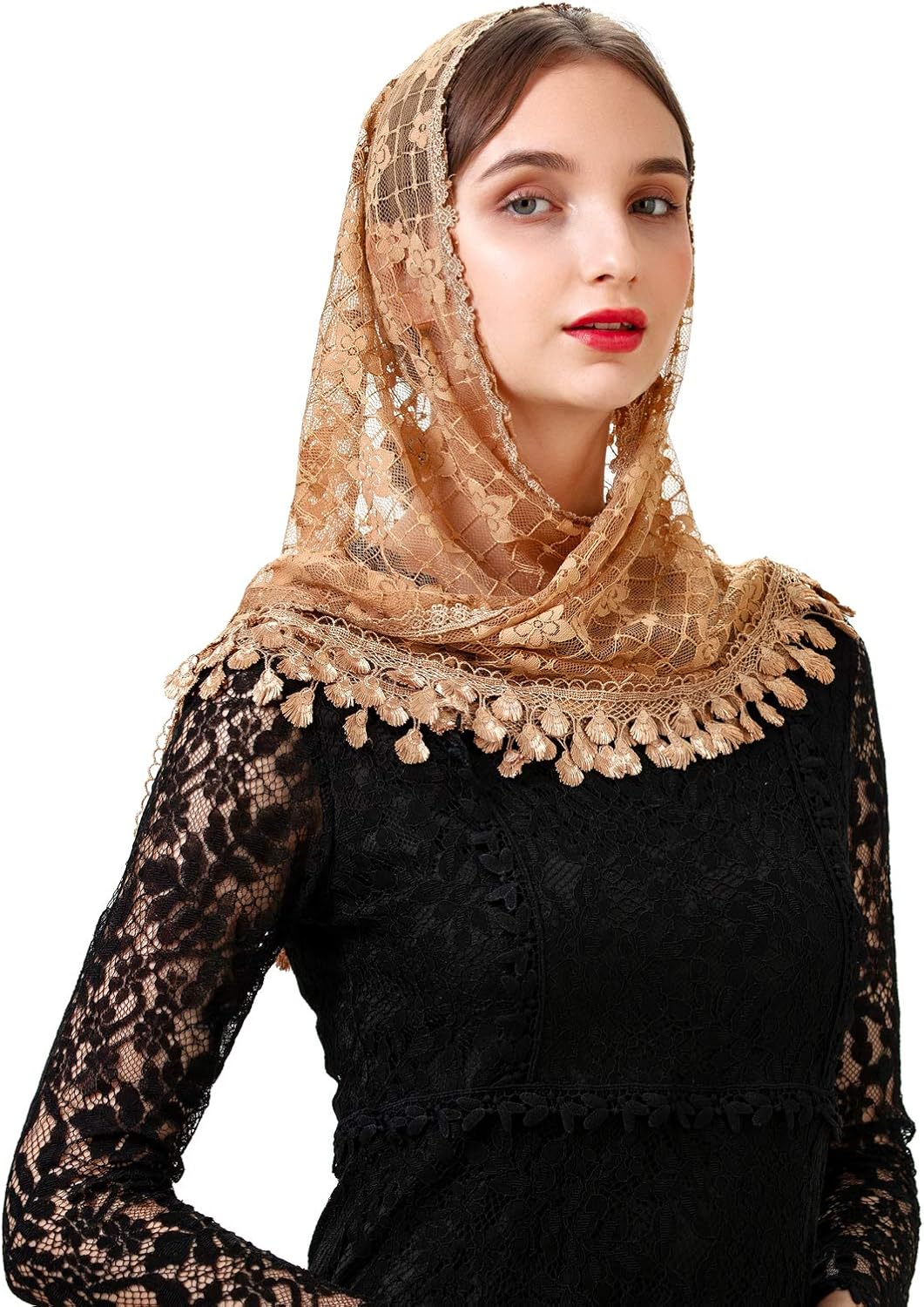 PAMOR Mass Veil Triangle Mantilla Cathedral Head Covering Chapel Veil Lace Shawl Latin Scarf - Image 6