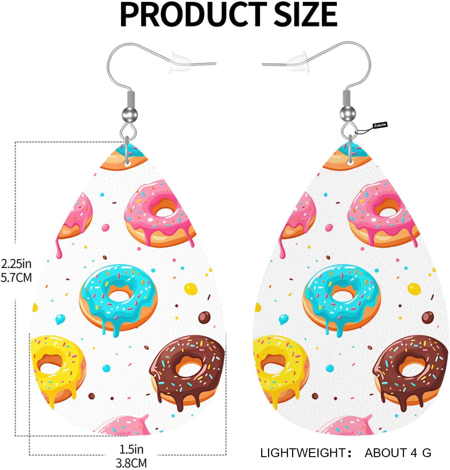 Zokola Donuts Earrings For Women Friends Gift, Colored Sprinkles Pink Chocolate Lemon Donuts Drop Earrings Set, Lightweight Teardrop Faux Leather Earrings Jewelry - Image 3