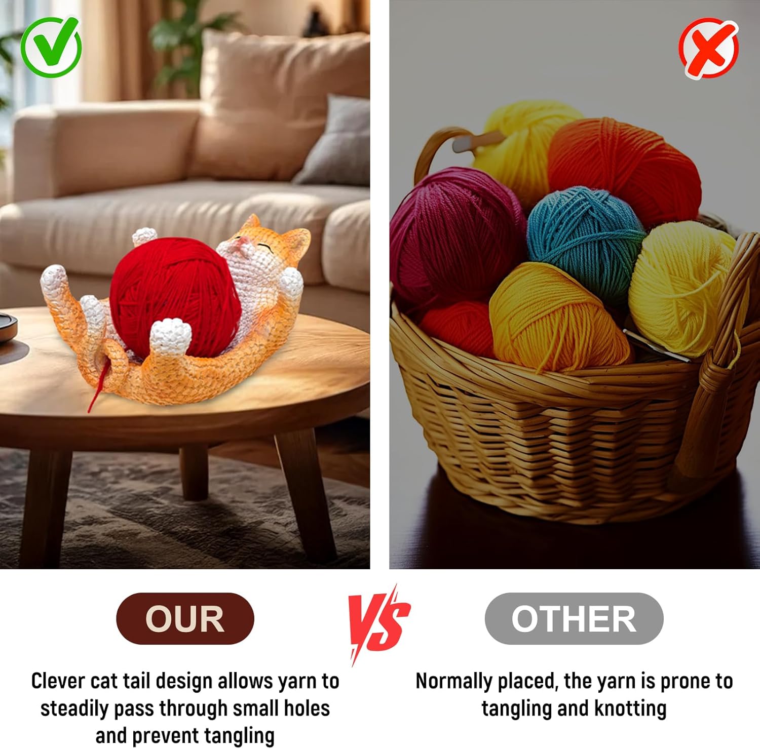 OVS4U Orange Cat Yarn Bowl for Crocheting-Crochet Knitting Bowls with Smooth Outlet for Tangle-Free Knitting, Crochet Yarn Holder,Organizer,Resin Kitties, Gifts for Crocheters Knitter