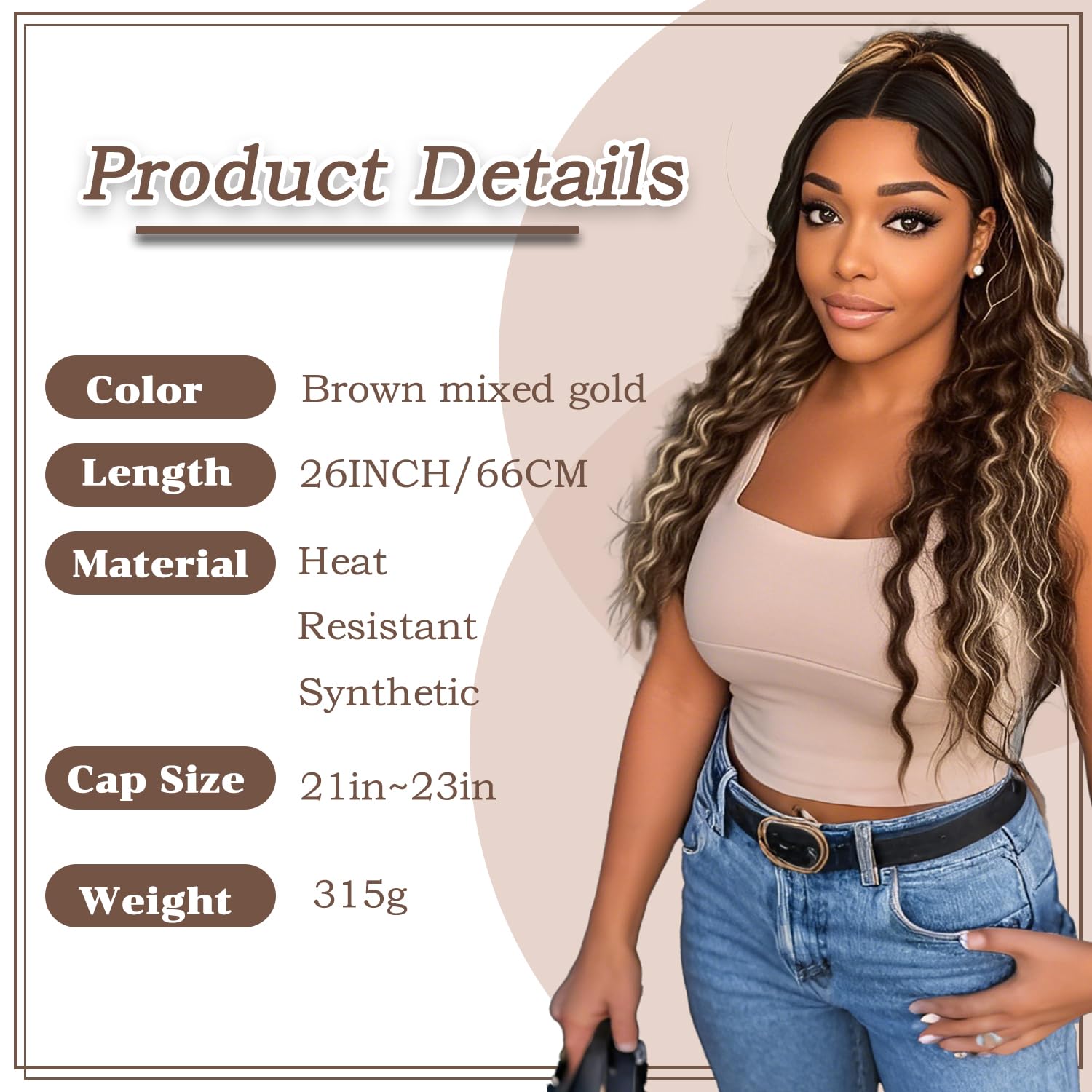 Synthetic Lace Front curly Wig for Black Women Pre Plucked Deep Wave Balayage Wig with Highlights 26 Inch Deep T Part Lace Ombre Wig Heat Resistant Synthetic Wigs (Black To Brown Ombre Highlights)
