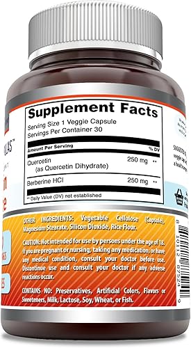 Vista 12 de Amazing Formulas Quercetin Berberine 250 mg de berberina y 250 mg de quercetina Suplemento de cápsulas vegetales Sin OMG Sin gluten