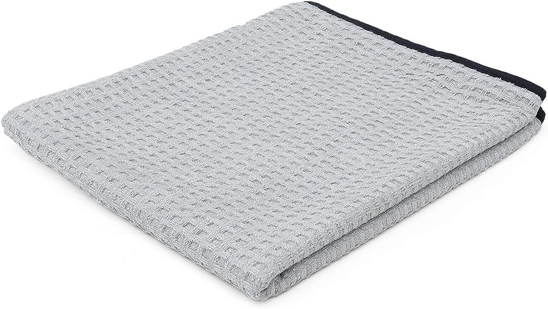 The Big One - Waffle-Weave Microfiber Drying Towel; Super Absorbent for Car Washes, Detailing, and More; Buttersoft Suede Edges; Scratch-Free, 450GSM, 25in x 40in, Grey